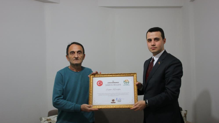 Gazi Kırcıoğlu’na şükran belgesi  